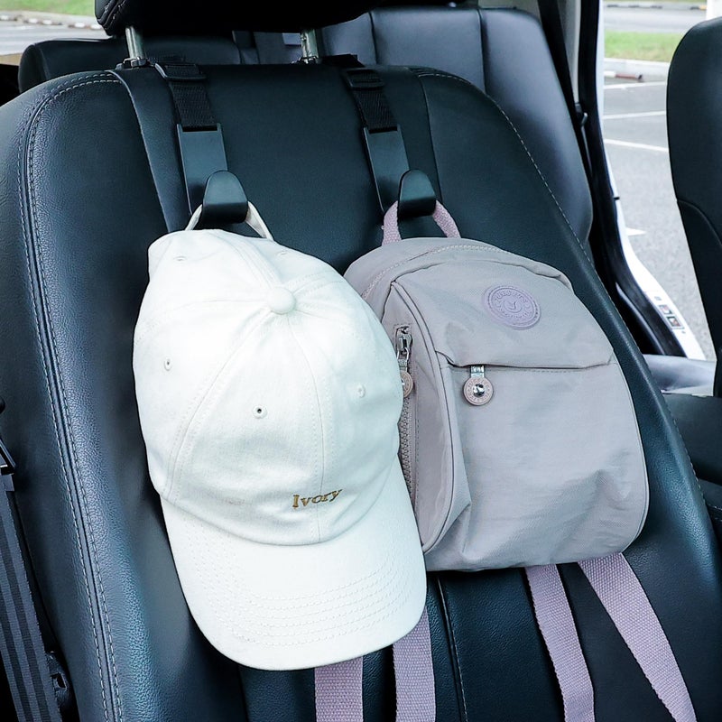 Amooca Car Headrest Hooks 4 Pack Adjustable Universal Fit Auto Seat Back Organizer Storage Hanger Purse Bags Holder with Clip Black - Image 3