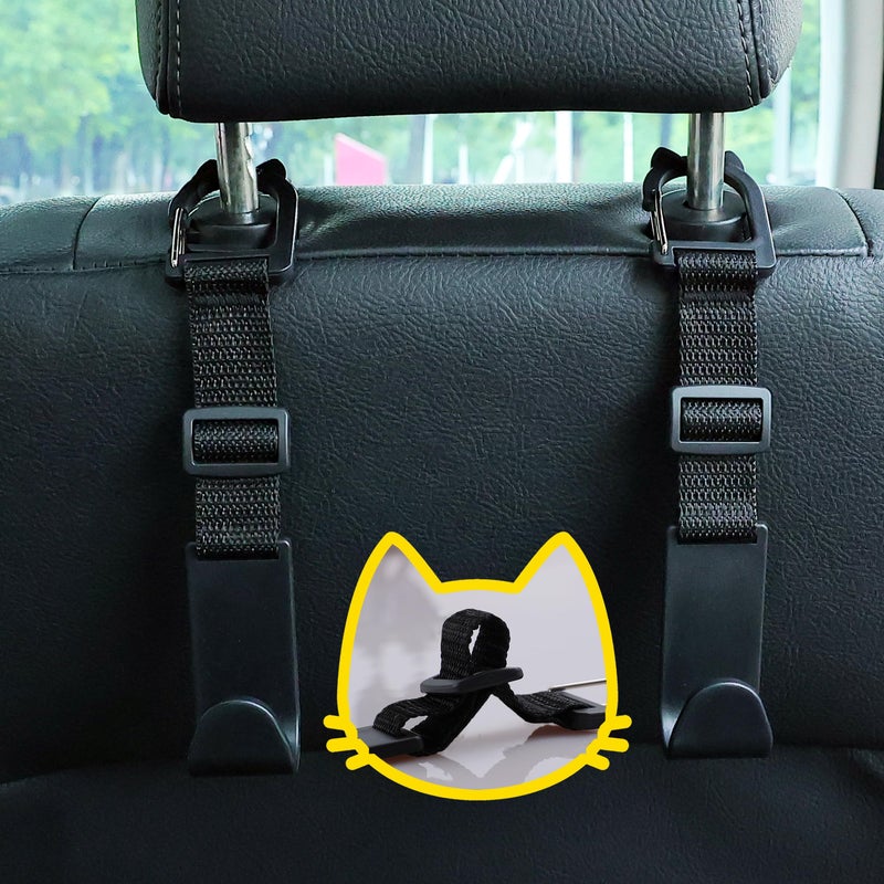 Amooca Car Headrest Hooks 4 Pack Adjustable Universal Fit Auto Seat Back Organizer Storage Hanger Purse Bags Holder with Clip Black - Image 4
