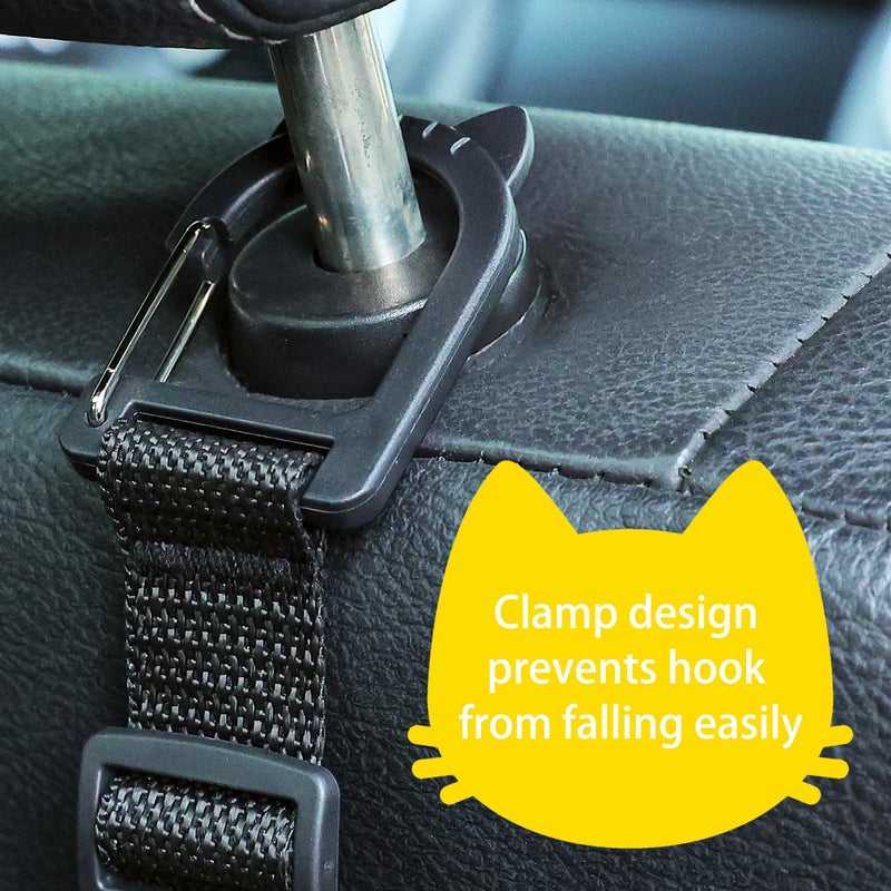 Amooca Car Headrest Hooks 4 Pack Adjustable Universal Fit Auto Seat Back Organizer Storage Hanger Purse Bags Holder with Clip Black - Image 5