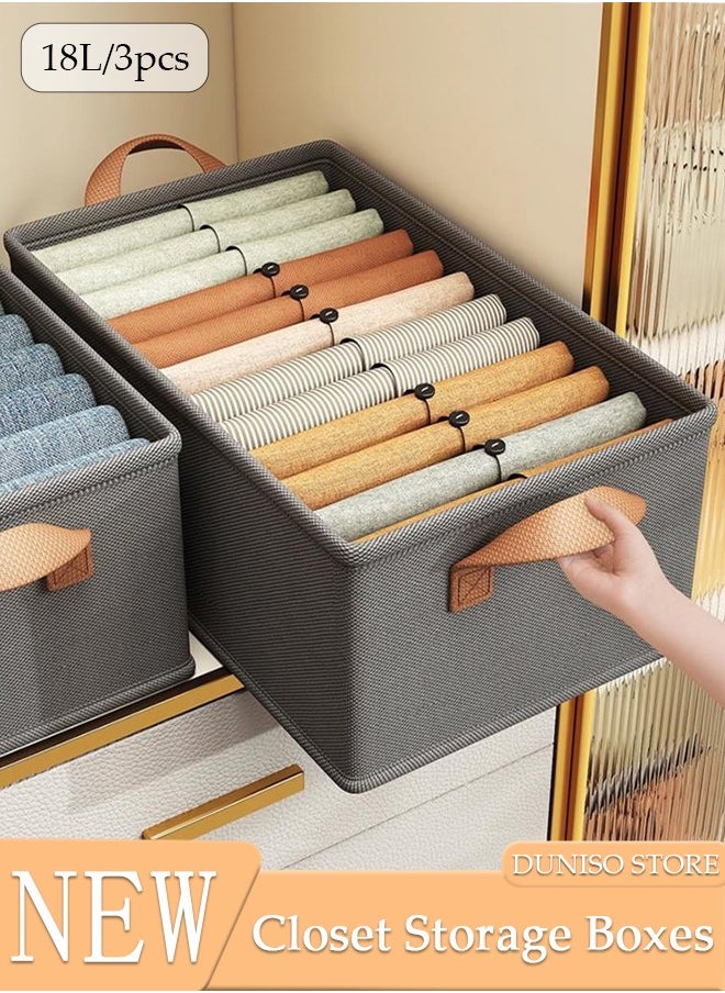 DUNISO 3pcs Wardrobe Clothes Organizer Foldable Closet Storage Organizer for Clothes Jeans Washable Closet Storage Boxes with Carrying Handles Cube Storage Bin for Home Bedroom Office  - Image 1