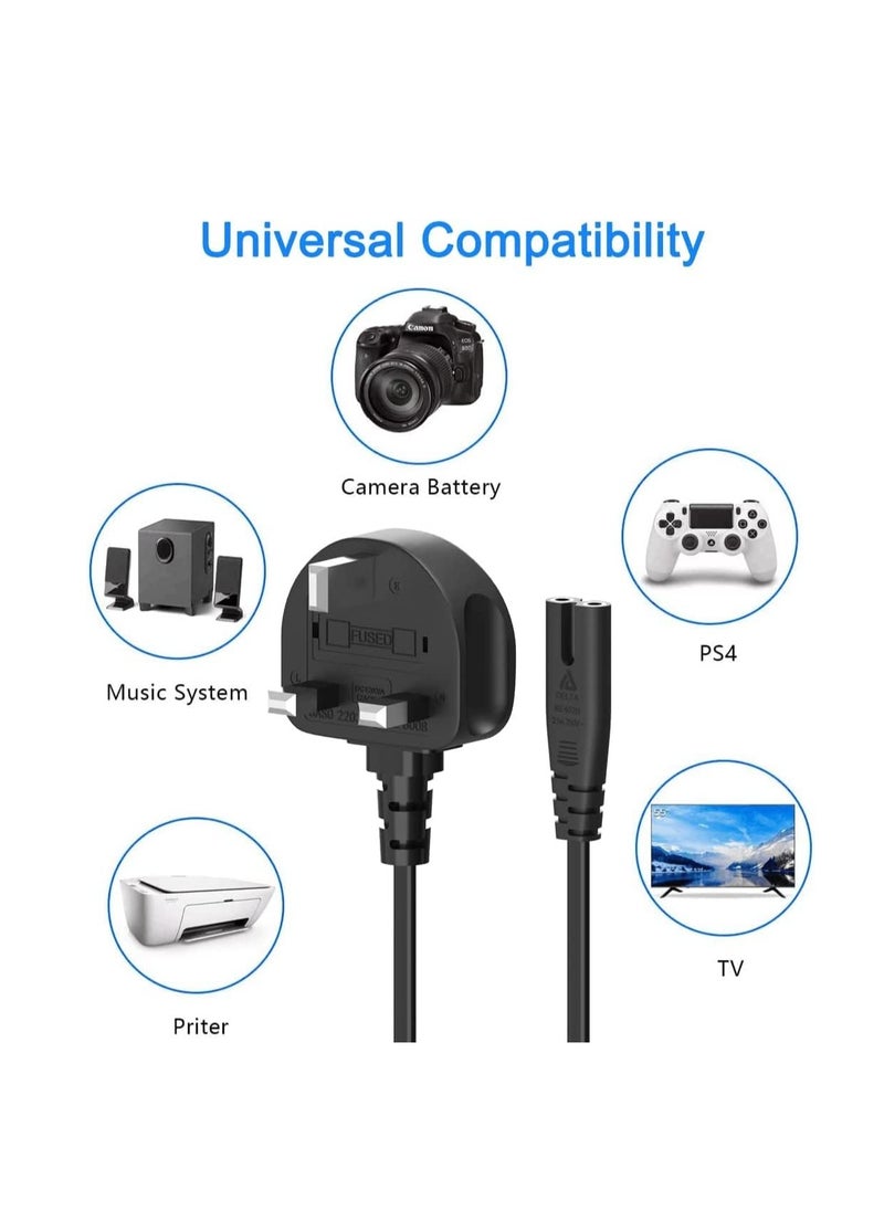 Terabyte - 3M UK Power Cable (IEC320C7 to BS 1363) C7 Figure 8 Power Lead, PS4 Power Cable, Kettle Lead/Power Cord compatible with Samsung LG Philips Toshiba TV/Printer/PS4/PS3/PS5 - Image 1