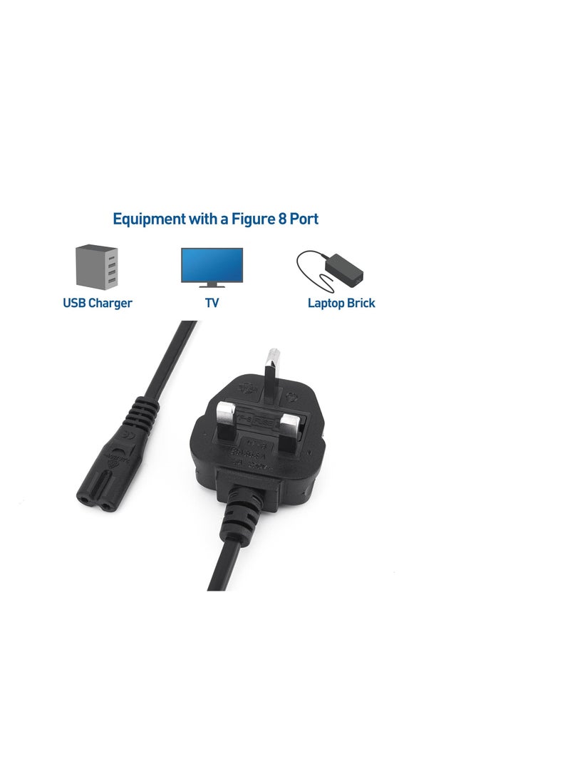 Terabyte - 3M UK Power Cable (IEC320C7 to BS 1363) C7 Figure 8 Power Lead, PS4 Power Cable, Kettle Lead/Power Cord compatible with Samsung LG Philips Toshiba TV/Printer/PS4/PS3/PS5 - Image 1