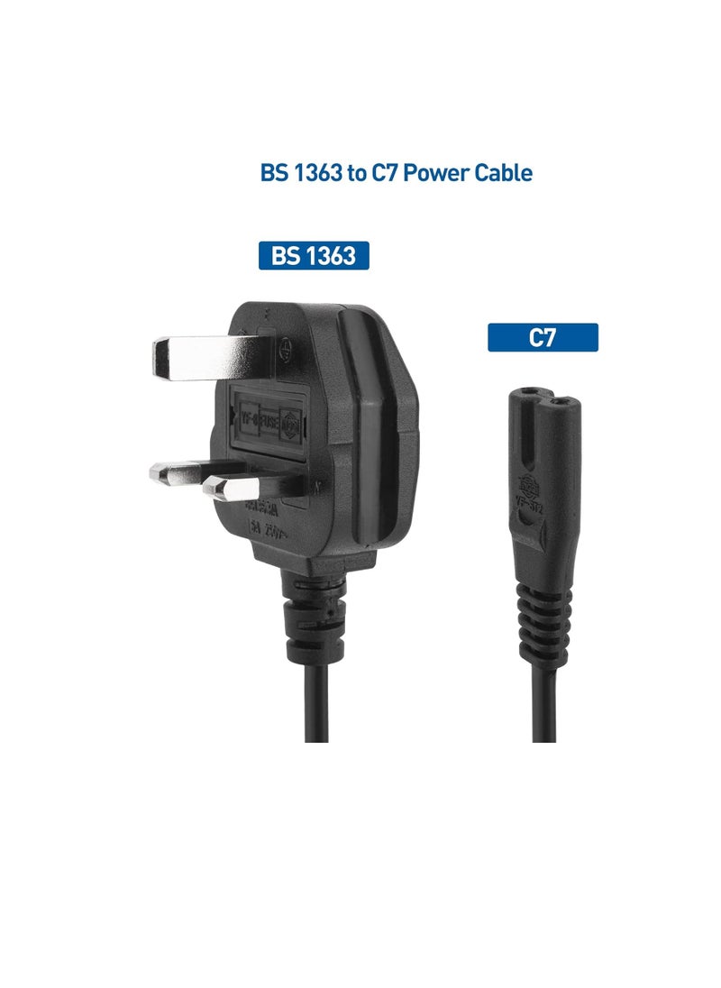Terabyte - 3M UK Power Cable (IEC320C7 to BS 1363) C7 Figure 8 Power Lead, PS4 Power Cable, Kettle Lead/Power Cord compatible with Samsung LG Philips Toshiba TV/Printer/PS4/PS3/PS5 - Image 1