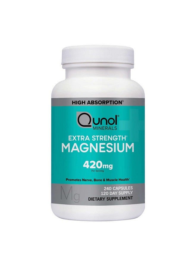 Qunol Magnesium Extra Strength 420mg, Vegetarian & Gluten Free, 240 Capsules - Image 1