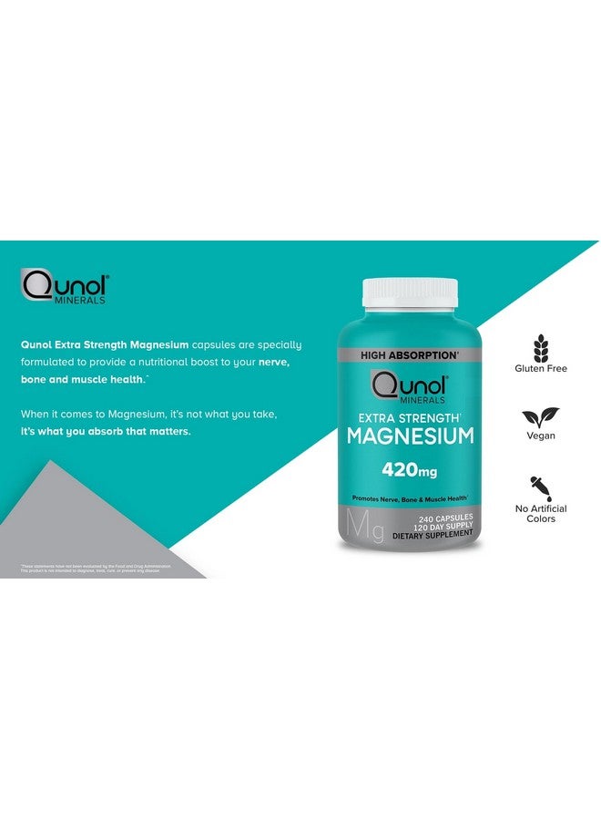 Qunol Magnesium Extra Strength 420mg, Vegetarian & Gluten Free, 240 Capsules - Image 4