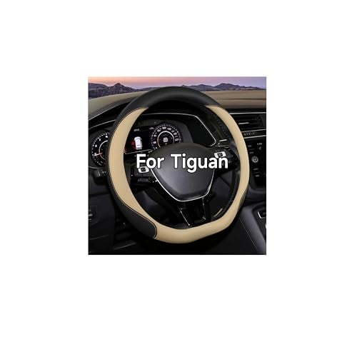 OHHMNKK Flat Bottom Steering Wheel Cover for VW Tiguan 20162025 Leather NonSlip Fits Volkswagen Tiguan AllspaceRLine DShaped Car Interior Accessory Beige - Image 1