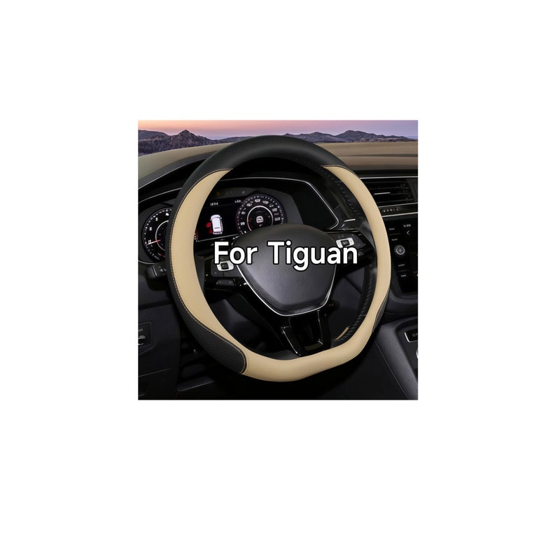 OHHMNKK Flat Bottom Steering Wheel Cover for VW Tiguan 20162025 Leather NonSlip Fits Volkswagen Tiguan AllspaceRLine DShaped Car Interior Accessory Beige - Image 3