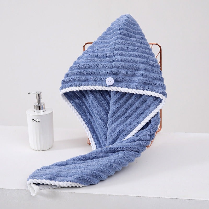 Generic 2024 Candy Stripe Bath Cap Soft Thick Absorbent shallow lake blue 