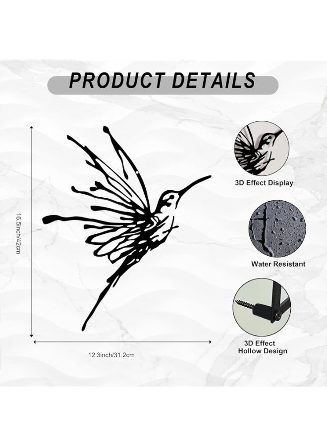 Arabest 3D Metal Hummingbird Wall Art - Unique Black Outdoor Garden Decor, Waterproof Bird Sculpture for Patio, Living Room, Bedroom & Bathroom - Image 2