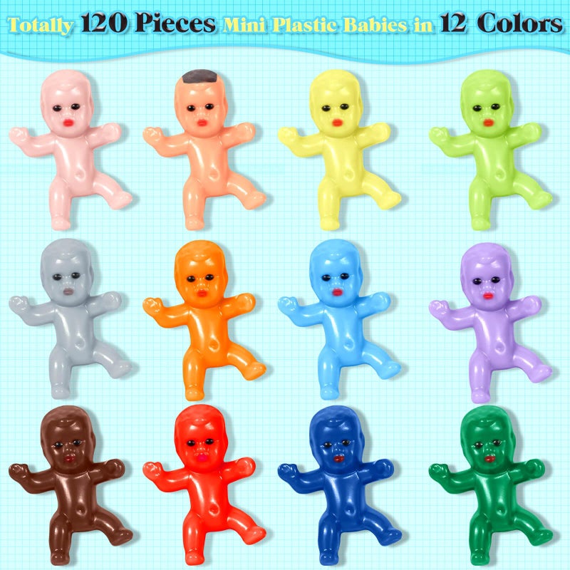 Selizo 120pcs Mini Plastic Babies, Tiny Plastic Baby Figurines Small King Cake Babies Bulk for Ice Cube My Water Broke Baby Shower Games (12 Colors) - Image 2