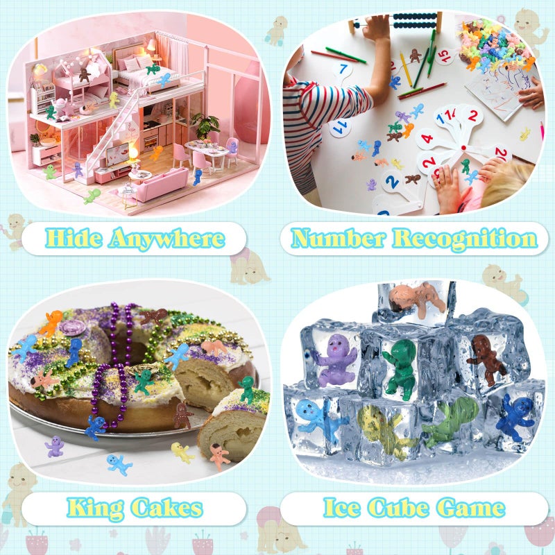 Selizo 120pcs Mini Plastic Babies, Tiny Plastic Baby Figurines Small King Cake Babies Bulk for Ice Cube My Water Broke Baby Shower Games (12 Colors) - Image 5
