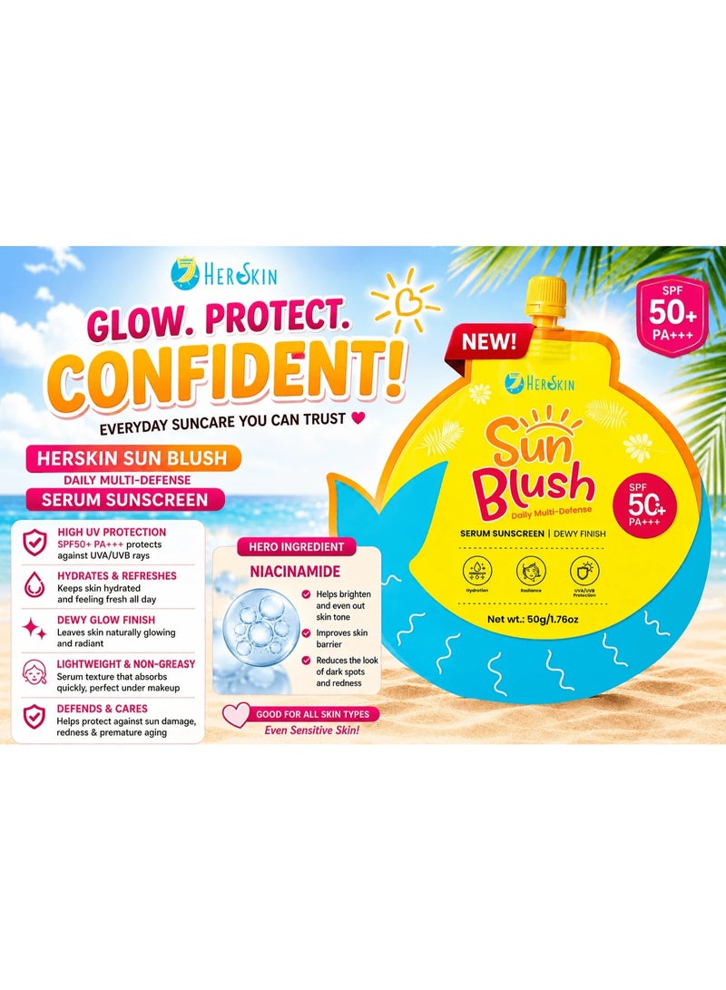 بشرتها سيروم واقي شمس "صن بلاش" (Sun Blush) من "هير سكين" (Her Skin) - عامل حماية SPF 50 PA+++ - لمسة نهائية ندية - 50 جم - Image 2