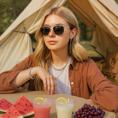 kimorn Polarized Aviator Sunglasses for Women Retro Square Frame Sun Glasses UV400 Protection Shades (Gold/Black, Multicolor) - Image 2