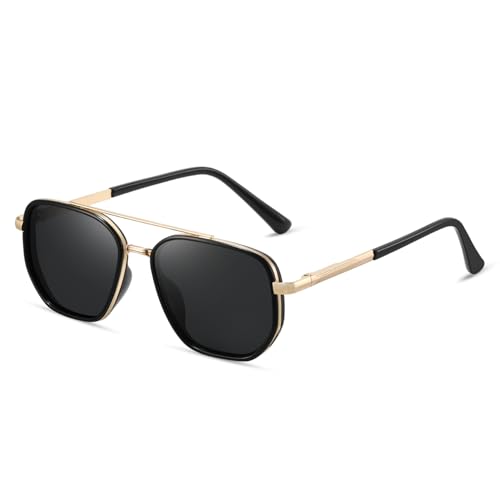 kimorn Polarized Aviator Sunglasses for Women Retro Square Frame Sun Glasses UV400 Protection Shades (Gold/Black, Multicolor) - Image 1