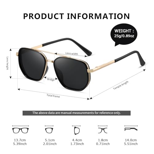 kimorn Polarized Aviator Sunglasses for Women Retro Square Frame Sun Glasses UV400 Protection Shades (Gold/Black, Multicolor) - Image 5