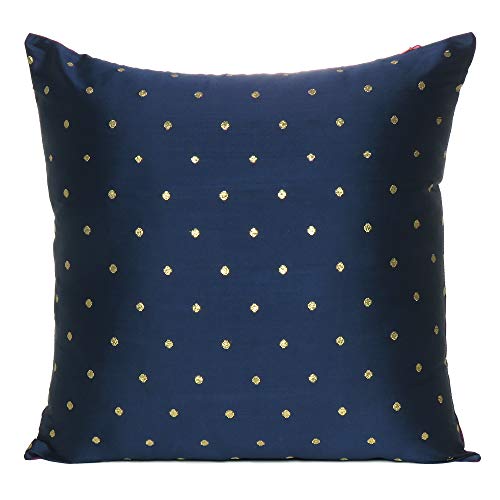 Oussum Throw Cushion Cover Art Silk Pillow Cover Polka Dot Cushion Case Reversible Square Pillow Case for Home Decor Set of 2 (Navy Blue & Green, 12 x 12) - Image 4