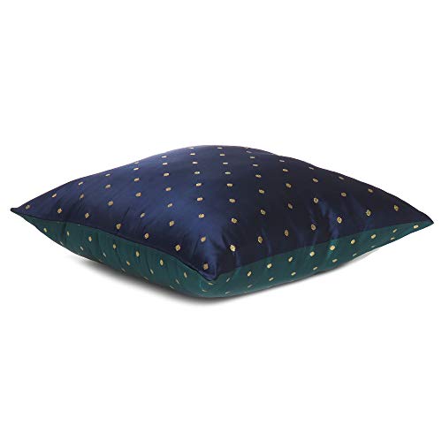 Oussum Throw Cushion Cover Art Silk Pillow Cover Polka Dot Cushion Case Reversible Square Pillow Case for Home Decor Set of 2 (Navy Blue & Green, 12 x 12) - Image 5