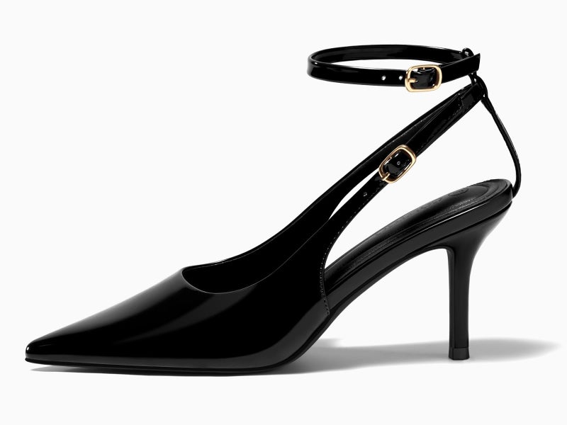 Coutgo Womens Slingback High Heels Closed Pointed Toe Pumps Ankle Strap Work Dress Shoes, Black, Size 8 - Image 4