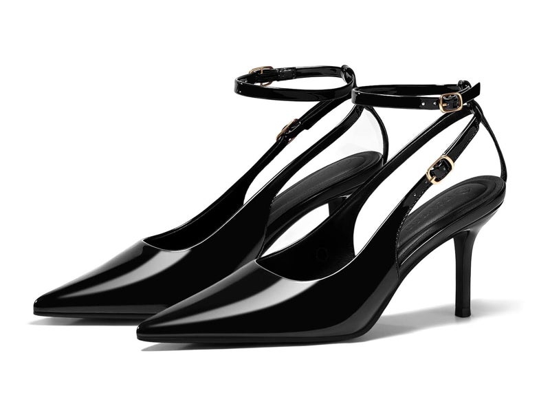 Coutgo Womens Slingback High Heels Closed Pointed Toe Pumps Ankle Strap Work Dress Shoes, Black, Size 8 - Image 1
