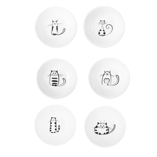 ZHQZZPH Ceramic Cat Dish Set - 6 Pieces Adorable Ceramic Small Dishes Perfect as cat Bowls, Dipping Bowls for sauces, cat Plates, and Snack Servers. Please Check The Product Size - Image 1