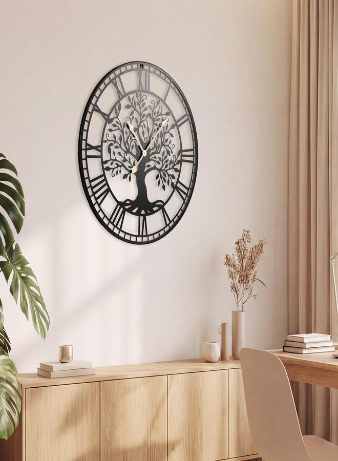 Goplus Large Wall Clock, 27" Tree of Life Big Metal Wall Clock, Non-Ticking Decorative Clock, Battery-Operated Wall Decoration for Living Room Bedroom Kitchen, Black (Tree of Life) - Image 3