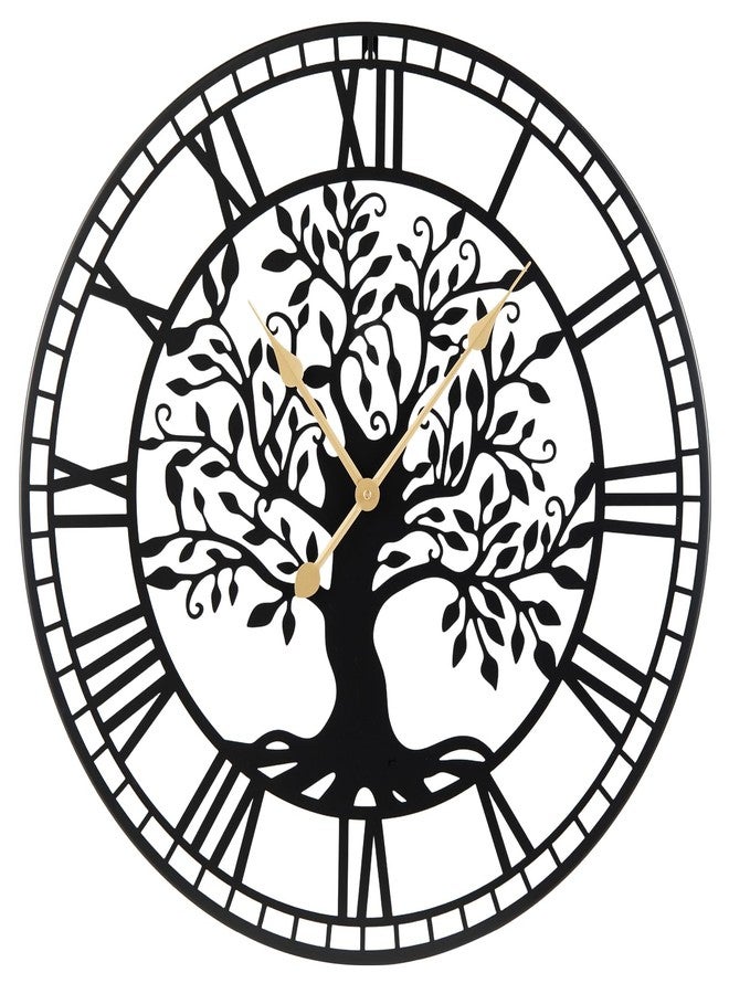 Goplus Large Wall Clock, 27" Tree of Life Big Metal Wall Clock, Non-Ticking Decorative Clock, Battery-Operated Wall Decoration for Living Room Bedroom Kitchen, Black (Tree of Life) - Image 2