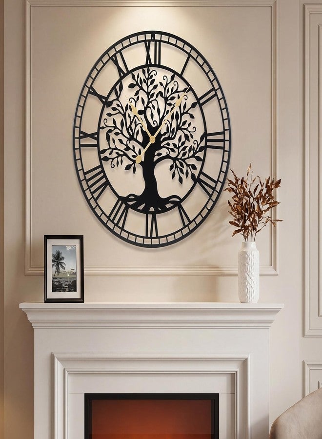 Goplus Large Wall Clock, 27" Tree of Life Big Metal Wall Clock, Non-Ticking Decorative Clock, Battery-Operated Wall Decoration for Living Room Bedroom Kitchen, Black (Tree of Life) - Image 1