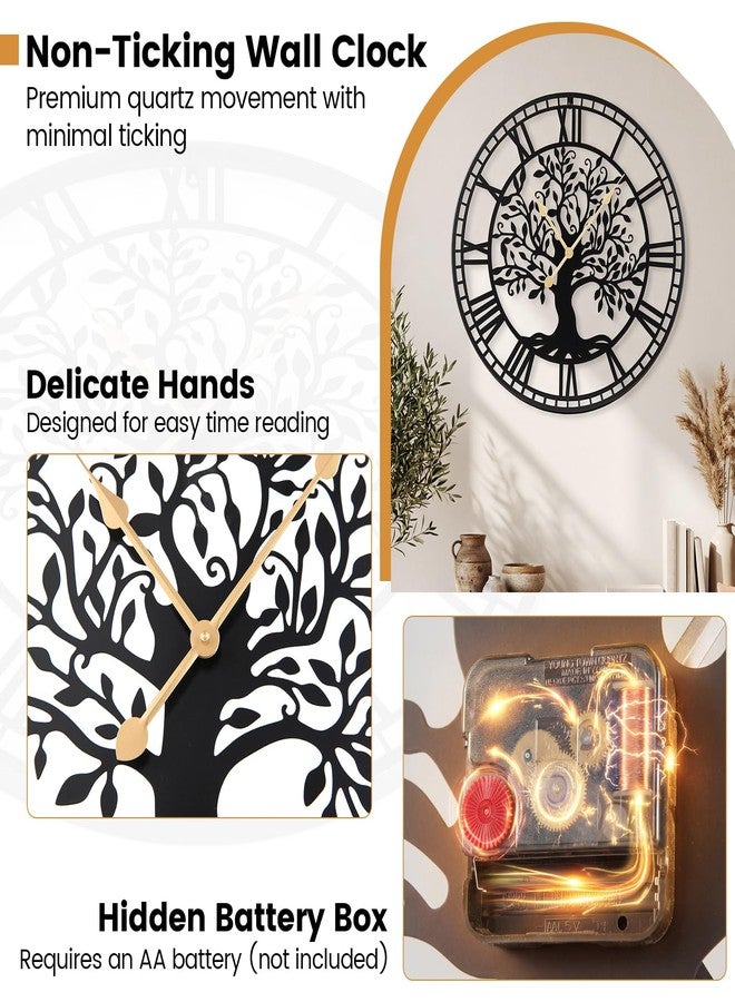 Goplus Large Wall Clock, 27" Tree of Life Big Metal Wall Clock, Non-Ticking Decorative Clock, Battery-Operated Wall Decoration for Living Room Bedroom Kitchen, Black (Tree of Life) - Image 4