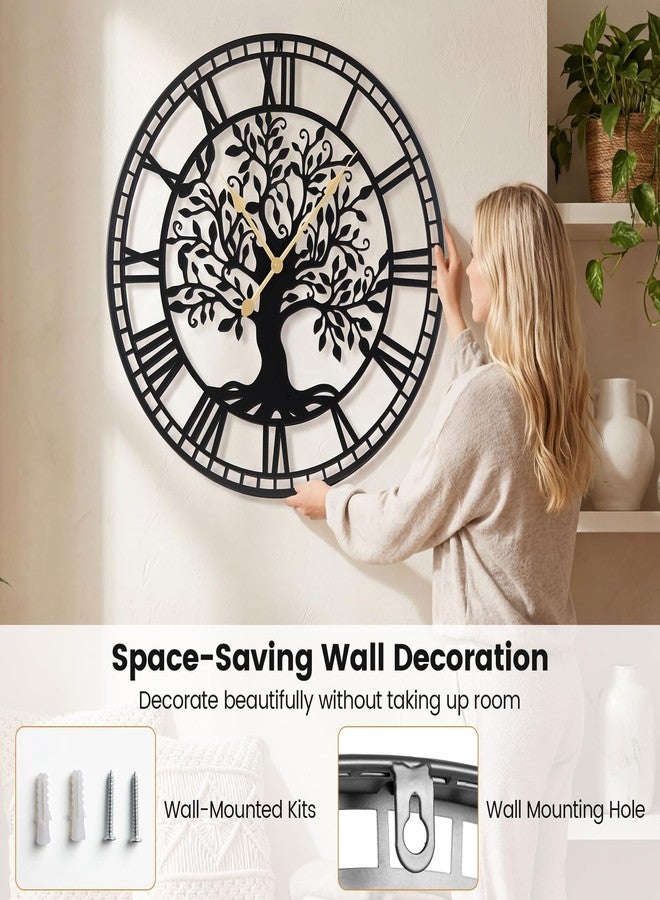 Goplus Large Wall Clock, 27" Tree of Life Big Metal Wall Clock, Non-Ticking Decorative Clock, Battery-Operated Wall Decoration for Living Room Bedroom Kitchen, Black (Tree of Life) - Image 5