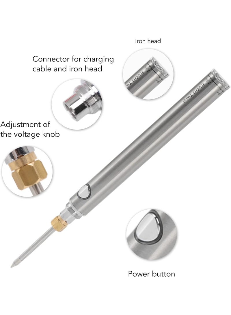 مجموعة مكواة لحام كهربائية لاسلكية بمنفذ USB  ومكواة لحام صغيرة 8 وات وواجهة شحن من النوع C ويمكن أن تستمر الشحنة الكاملة لمدة 30 دقيقة (فضي) - Image 4