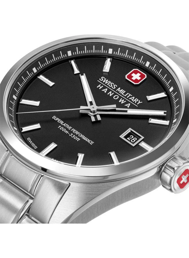 SWISS MILITARY HANOWA Pioneer 41mm Men's Watch with Black Dial & Stainless Steel Bracelet