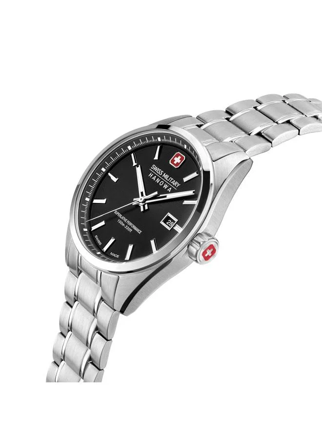 SWISS MILITARY HANOWA Pioneer 41mm Men's Watch with Black Dial & Stainless Steel Bracelet