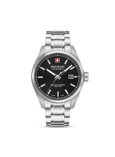SWISS MILITARY HANOWA Pioneer 41mm Men's Watch with Black Dial & Stainless Steel Bracelet