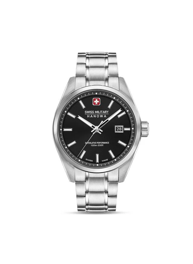 SWISS MILITARY HANOWA Pioneer 41mm Men's Watch with Black Dial & Stainless Steel Bracelet