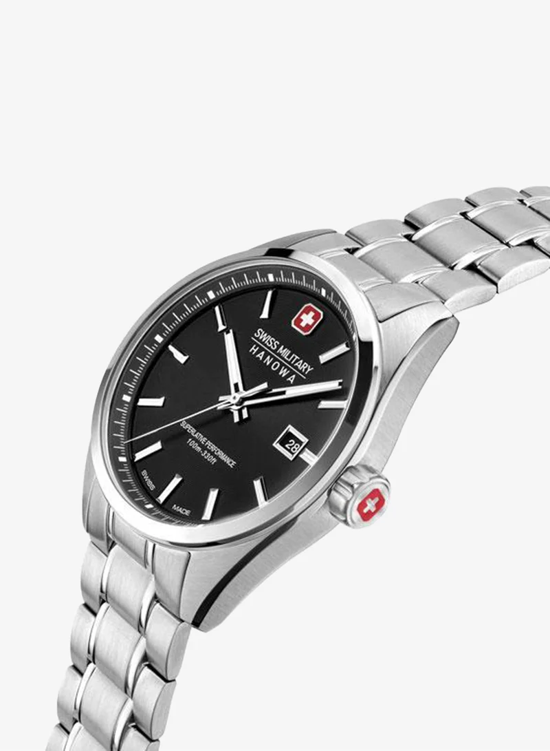 SWISS MILITARY HANOWA Pioneer 41mm Men's Watch with Black Dial & Stainless Steel Bracelet