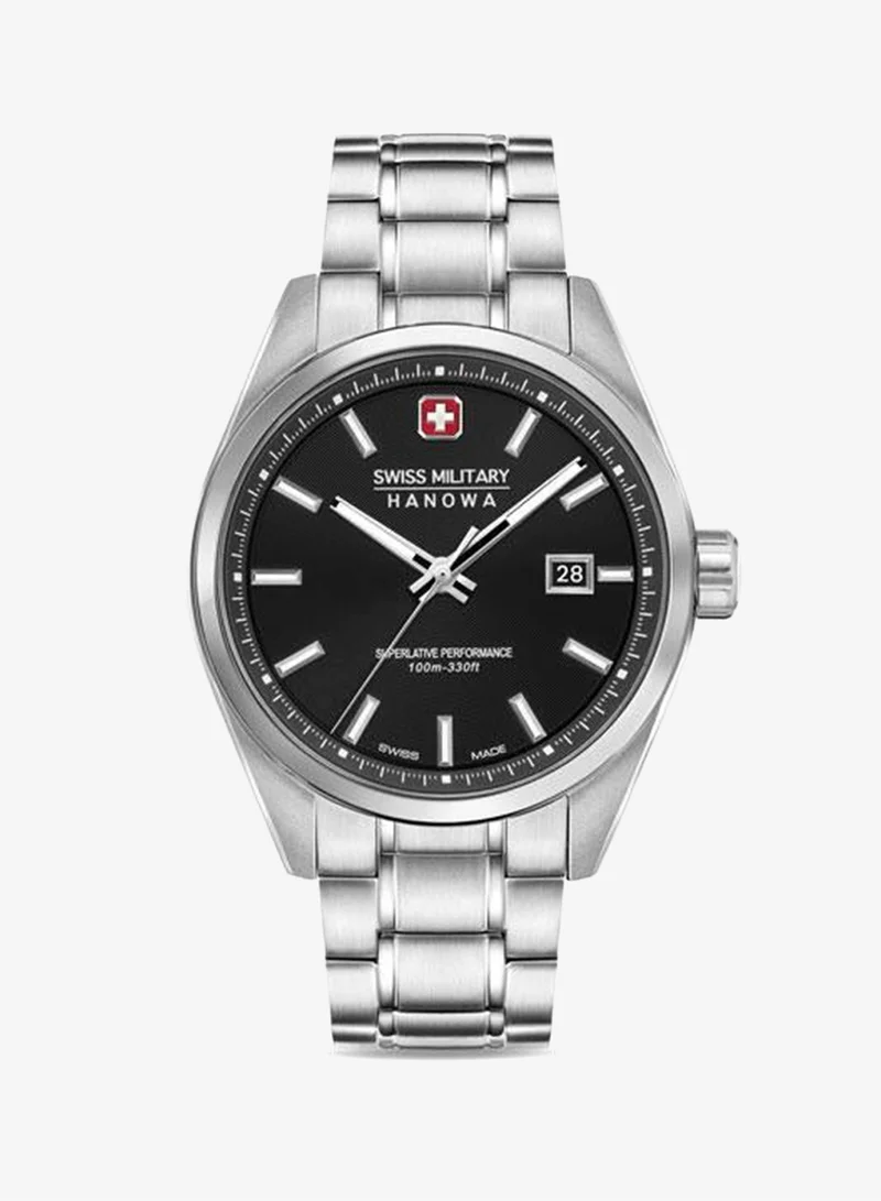 SWISS MILITARY HANOWA Pioneer 41mm Men's Watch with Black Dial & Stainless Steel Bracelet