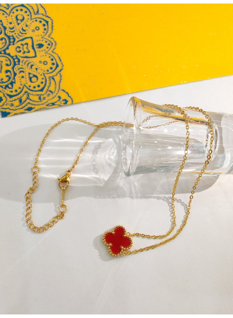 Light red clover necklace, minimalist design, red pendant necklace - Image 1