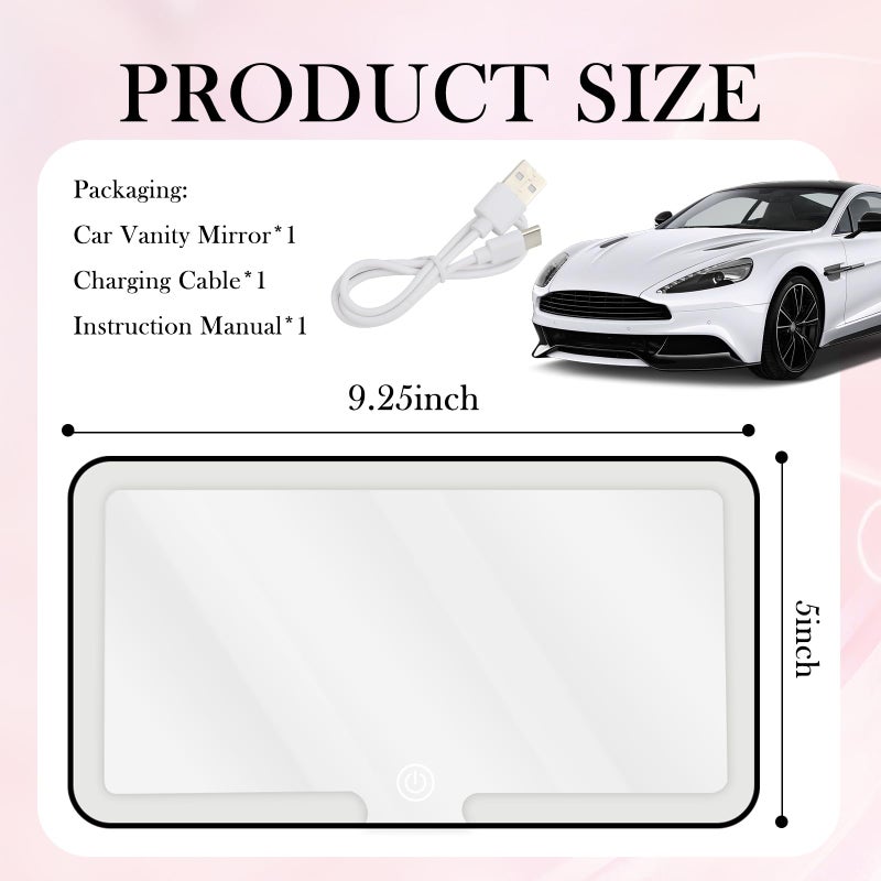YGDMD Car Vanity Mirror with Lights & Rechargeable Design,Touchable LED Mirrors for Car Vanity with 3-color Light Adjustment Design,40 LED Beads Mirror for Cars Visor (Black) - Image 2
