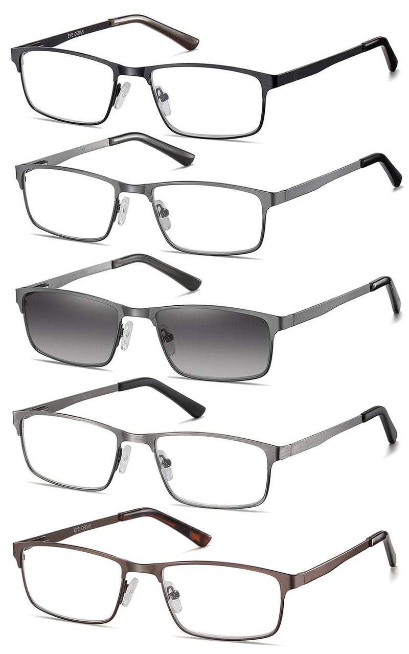EYECEDAR 5 Pack Reading Glasses Men Ultrathin Metal Frames Spring Hinges Readers for Men 20 - Image 2
