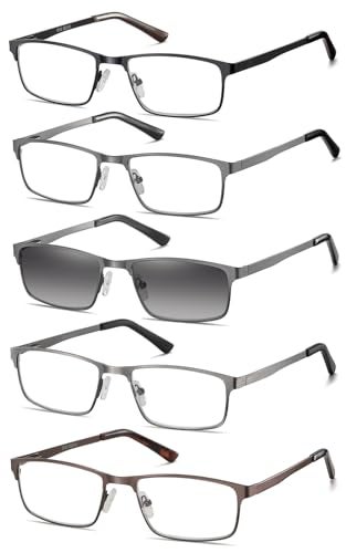 EYECEDAR 5 Pack Reading Glasses Men Ultrathin Metal Frames Spring Hinges Readers for Men 20 - Image 1