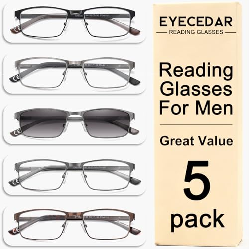 EYECEDAR 5 Pack Reading Glasses Men Ultrathin Metal Frames Spring Hinges Readers for Men 20 - Image 3