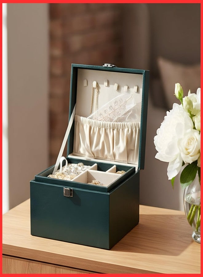 FONSIE Faux Leather Jewellery Organizer Box, Portable Storage Case with Dividers for Women’s Necklaces, Earrings, Rings, and Bracelets (Green). - Image 1