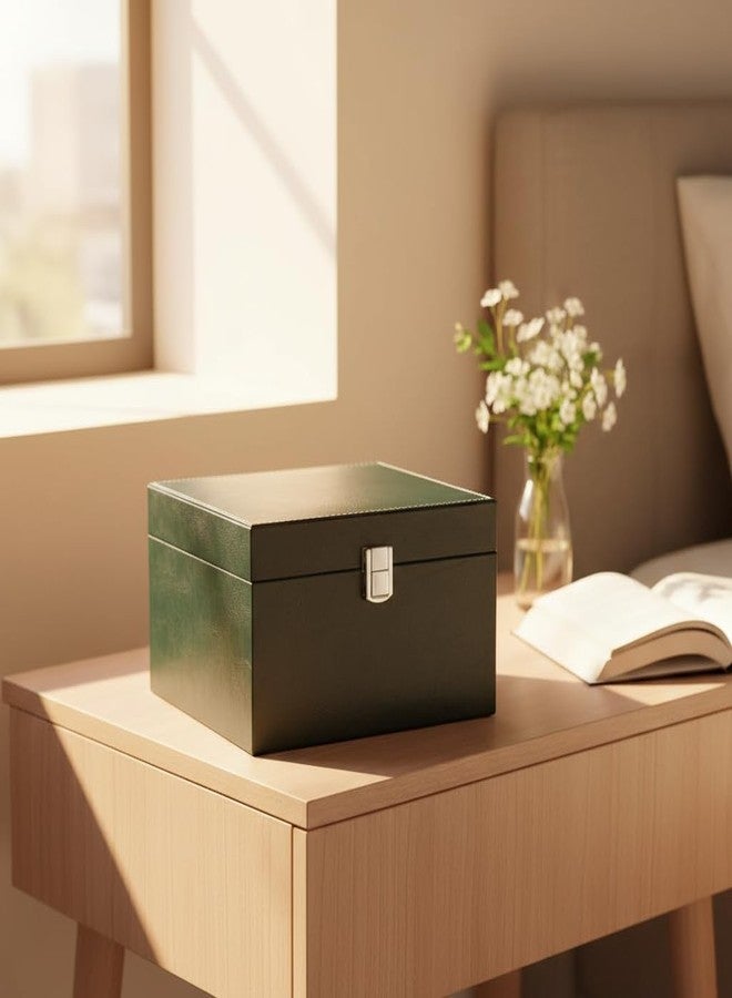 FONSIE Faux Leather Jewellery Organizer Box, Portable Storage Case with Dividers for Women’s Necklaces, Earrings, Rings, and Bracelets (Green). - Image 5