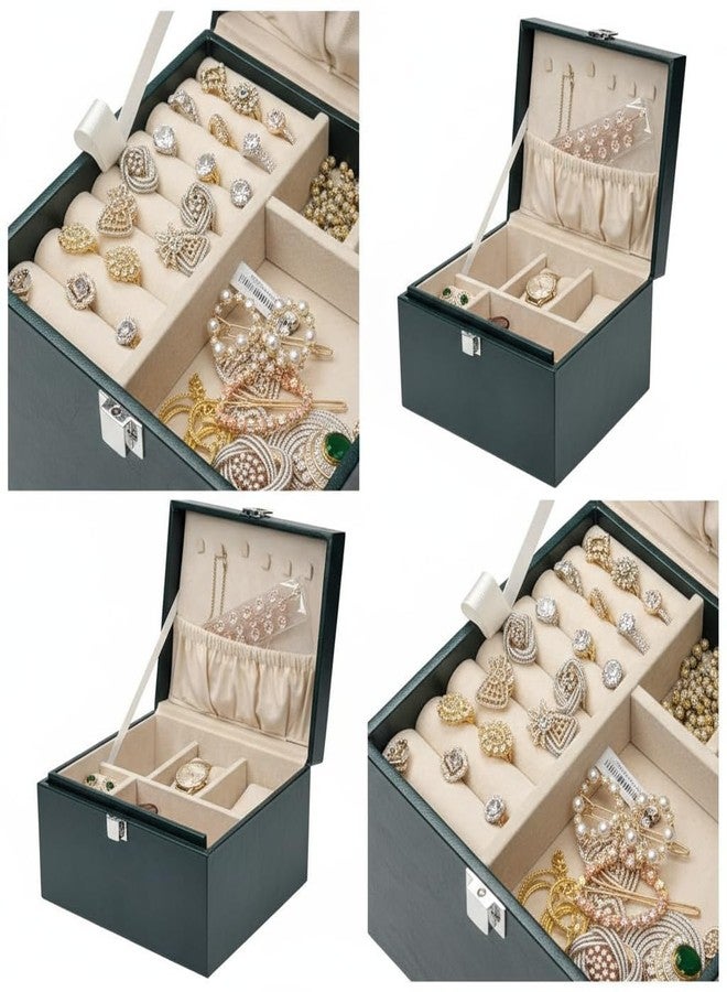 FONSIE Faux Leather Jewellery Organizer Box, Portable Storage Case with Dividers for Women’s Necklaces, Earrings, Rings, and Bracelets (Green). - Image 4