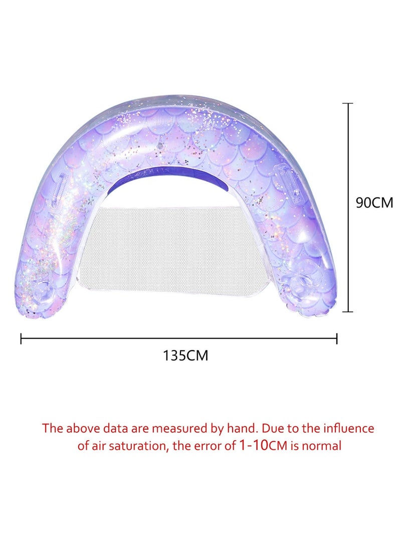Inflatable Pool Float Lounge Chair, Iridescent Purple Mermaid Sequins Water Hammock with Mesh Seat & Cup Holders, 135x90cm Floating Pool Bed for Adults - Image 2