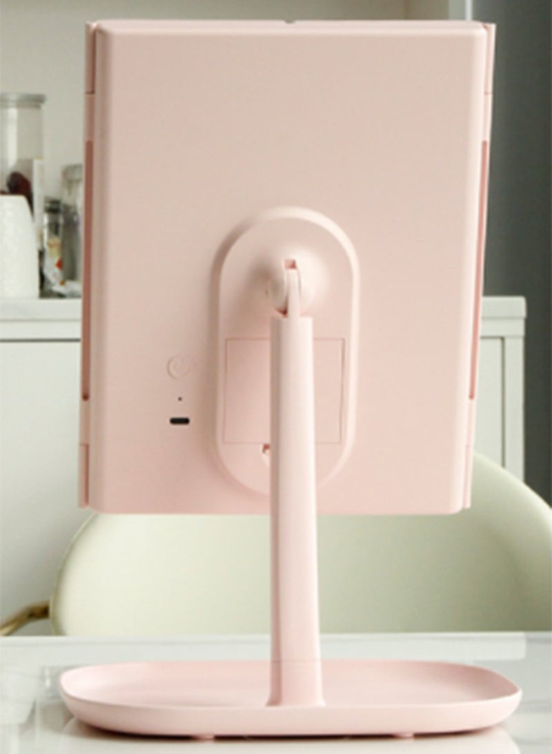 Arabest مرآة مكياج مع مصابيح LED، مصدرين للطاقة، مرآة مكياج ثلاثية الطي مثبتة على سطح الطاولة، تكبير 2X/3X/1X، مرآة مكياج LED محمولة، هدية للنساء، وردي - Image 2