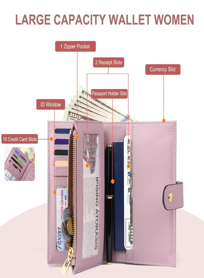 yiijay Womens Wallet RFID Blocking Vegan Leather Trifold Clutch Credit Card Holder Ladies Travel Wallet Purse with Pen Holder, 1Purple, Rfid Wallet - Image 2