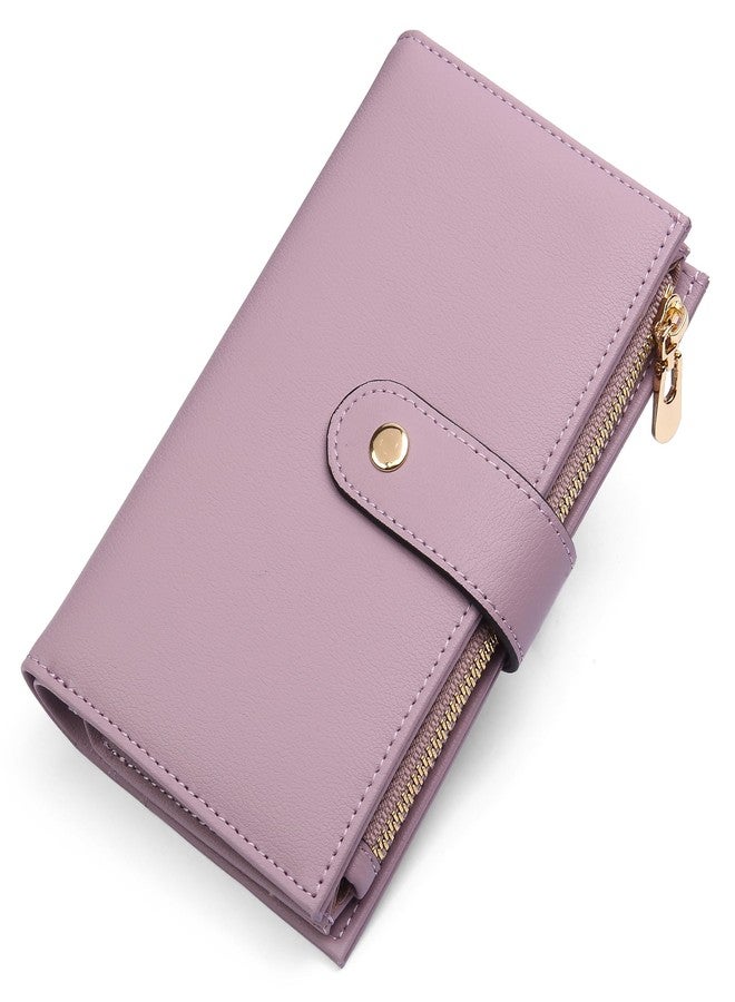 yiijay Womens Wallet RFID Blocking Vegan Leather Trifold Clutch Credit Card Holder Ladies Travel Wallet Purse with Pen Holder, 1Purple, Rfid Wallet - Image 1