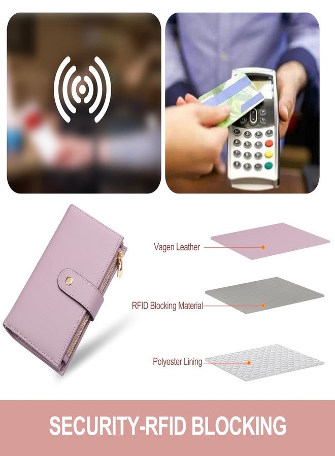 yiijay Womens Wallet RFID Blocking Vegan Leather Trifold Clutch Credit Card Holder Ladies Travel Wallet Purse with Pen Holder, 1Purple, Rfid Wallet - Image 5