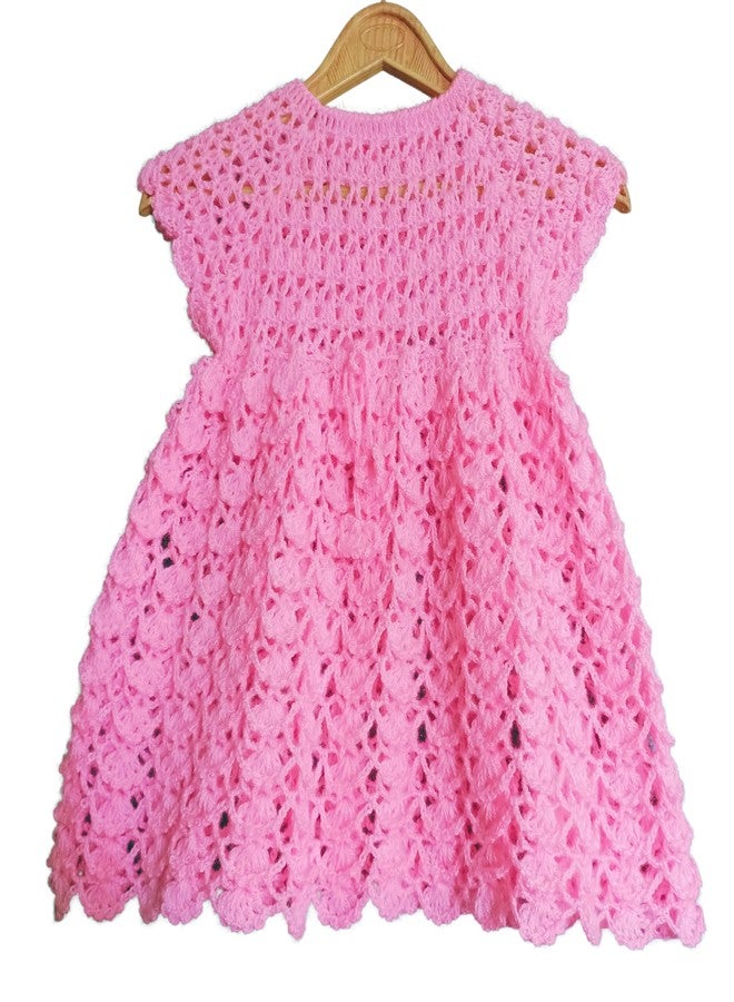DORCHIS Baby Girl Dress - Woolen Frock for Baby Girl and Kid Girl, Handmade with Crochet (1-2 Years, Pink) - Image 3
